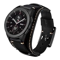 Compatible with Samsung Galaxy Watch 42mm/Active 40mm/Gear S2 Classic Straps, 20mm Replacement Genuine Leather Cuff Band with Stainless Steel Metal Buckle Men Women
