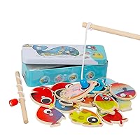 14 Fishes + 2 Fishing Rods Wooden Children Toys Fish Magnetic Pesca Play Fishing Game Tin Box Kids Educational Toy Boys Girl Gift