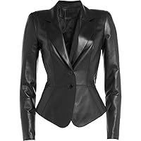 Women's Genuine Lambskin Leather Blazer Slim Fit Jacket Two Button Coat RW090