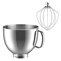 Stainless Steel Mixing Bowl and Stainless Steel 6-Wire Whip Whisk Attachment for Kitchenaid, Fits for 4.5-5QT Title-Head Stand Mixer
