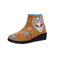 Women and Ladies The Opera Faces Embroidery Wedge Ankle Boot Shoe