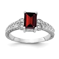 14k White Gold Polished Prong set 7x5mm Garnet and Diamond Ring Size 6 Jewelry Gifts for Women