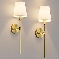 Tipace Indoor Brass Wall Sconces Sets of 2, Modern Wall Lamps, Bathroom Vanity Sconces Wall Lighting with White Fabric Shade, Wall Mount Lamp for Bathroom,Bedroom,Hallway,Kitchen(Bulb not Include)