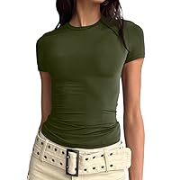 Womens Basic T-Shirts Scoop Neck Short Sleeve Crop Cute Summer Tops Slim Fit Tees Baby Tees Going Out