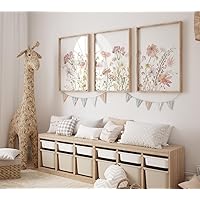 DOLUDO Wildflower Nursery Wall Art 3 Pieces Vintage Flower Poster Canvas Prints Botanical Painting Pictures for Girl's Room Home Decor Ready To Hang