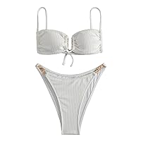 Women Bathing Suits Plus Size and The United States Solid Color Metal Jewelry Strap Two Piece Swimsuit
