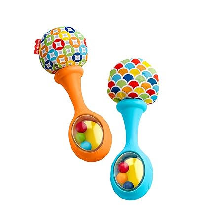 Fisher-Price Newborn Toys Rattle 'n Rock Maracas, Set of 2 Soft Musical Instruments for Babies 3+ Months, Blue Orang