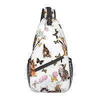 Cute Kitten Butterfly Sling Backpack, Multipurpose Travel Hiking Daypack Rope Crossbody Shoulder Bag