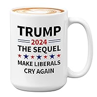 Politic Coffee Mug 15oz White - Trump 2024 Make Liberals Cry Again - Funny Support Quote for Voters President Conservative Republican Government White House