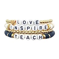 Teacher Stackable Ploymer Clay Stretch Bracelets for Women Girls Teacher Appreciation Bracelets Love Inspire Teach Jewelry Gifts