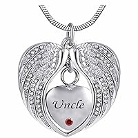misyou Birthstone Angel Wings Uncle Cremation urn Memorial Keepsakes Necklace Ashes Jewelry Stainless Steel Pendant