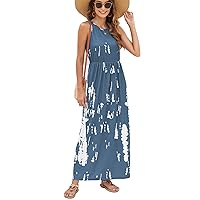 Hount Women's Summer Sleeveless Striped Flowy Casual Long Maxi Dress with Pockets