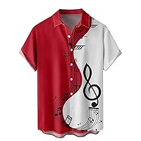 Mens Casual Short Sleeve Shirts Music Patchwork Graphic Button Down Shirts Summer Cooling Cozy Holiday Beach Shirts
