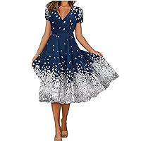 XJYIOEWT Plus Size Prom Dresses for Curvy Women,Women's Dress Casual Printed Short Sleeve Ruffle Boho Swing Dress Dress