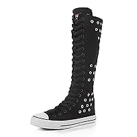 Breathable Hole Lace Up Side Zipper Women's Canvas Shoes Casual Cute Knee High Boots Round Toe