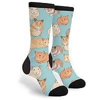 Hamsters On Light Blue Unisex Casual Socks, Funny Novelty Crazy Crew Dress Socks