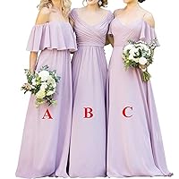 SABridal Women's Elegant Chiffon Floor-Length Bridesmaid Dress A-Line Wedding Party Gown