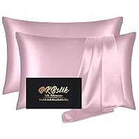 Silk Pillow Cases 2 Pack, Mulberry Silk Pillowcases Standard Set of 2, Smooth, Anti Acne, Beauty Sleep, Both Sides Natural Silk Satin Pillow Cases for Women 2 Pack with Zipper for Gift, Light Pink