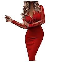 Women's Dresses Ladies Deep V Sexy Fashion Folded Sequins Packed Hip Long Sleeve Long Dress