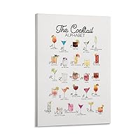 Cocktails Print, Bar Cart Wall Art, Watercolour Cocktail Alphabet, Party Decor Printable Poster Decorative Painting Canvas Wall Art Living Room Posters Bedroom Painting 20x30inch(50x75cm)