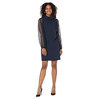 Vince Camuto Bow Neck Shift Dress with Flock Mesh Dot Sleeves