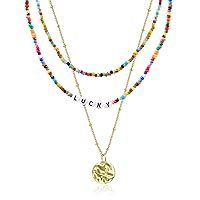 Gold Necklace, Chain Necklace Link Curb Cuban Paperclip Chain Necklace Evil Eye Layered Necklace Bead Necklace 14k Gold Plated Necklace for Women Ladies