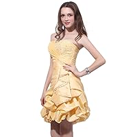Yellow Beaded Bodice Strapless Taffeta Bubble Ruched Dress With Pickups