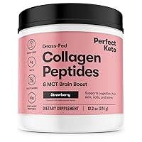 Collagen Protein Powder with MCT Oil - Grassfed, GF, Multi Supplement, Best for Ketogenic Diets, Use as Keto Creamer, in Coffee and Shakes for Women & Men (Strawberry)