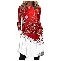 Christmas Dress Plus Size Women's Fashion Irregular Snowflake Print Round Neck Long Sleeve Dress