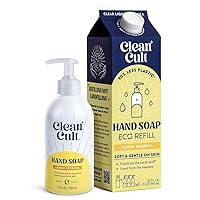 Bundle of Cleancult - Liquid Hand Soap Refills - Lemon Verbena - 32 oz/6 Pack + Cleancult - Lemon Verbena - Moisturizing Liquid Hand Soap - Refillable Aluminum Bottle -12 oz