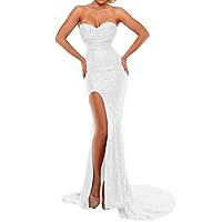 Women's Sexy Strapless Mermaid Evening Dress with Slit 2019 New BE03