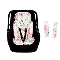 Infant Car Seat Insert & Carseat Strap Pads Babies Girls, Pink Infant Car Seat Strap Covers, 2 in 1 Baby Carseat Head Support, Double-Sided Use, Super Soft, Flower