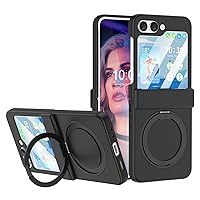 Designed for Galaxy Z Flip 5 Case Magnetic with Hinge Protection & Kickstand [Compatible with MagSafe],Samsung Flip 5 Slim Protective Phone Case Cover for Z Flip 5 5 G (Black)