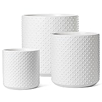 6+8+10 Inch Plant Pots Indoor, Ceramic Planter Pots for Plants, Raised Dots Flower Pots Indoor for Home and Office, Mid-Modern Century Pots Indoor with Drainage Hole and Silicone Plug, White