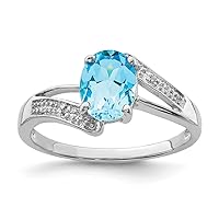 925 Sterling Silver Polished Rhodium Light Swiss Blue Topaz and Diamond Ring Measures 2mm Wide Jewelry Gifts for Women - Ring Size Options: 6 7 8
