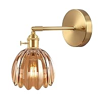 Vintage Wall Sconces with Amber Tulip Glass Lampshade 180 Degree Adjustable Brass Sconces Modern Wall Lighting Fixture with Switch for Bedside Bedroom Doorway