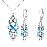 YFN Irish Celtic Knot Created Opal Pendant Necklace Earrings Jewelry Set Infinity Love Sterling Silver CZ Jewelry 18