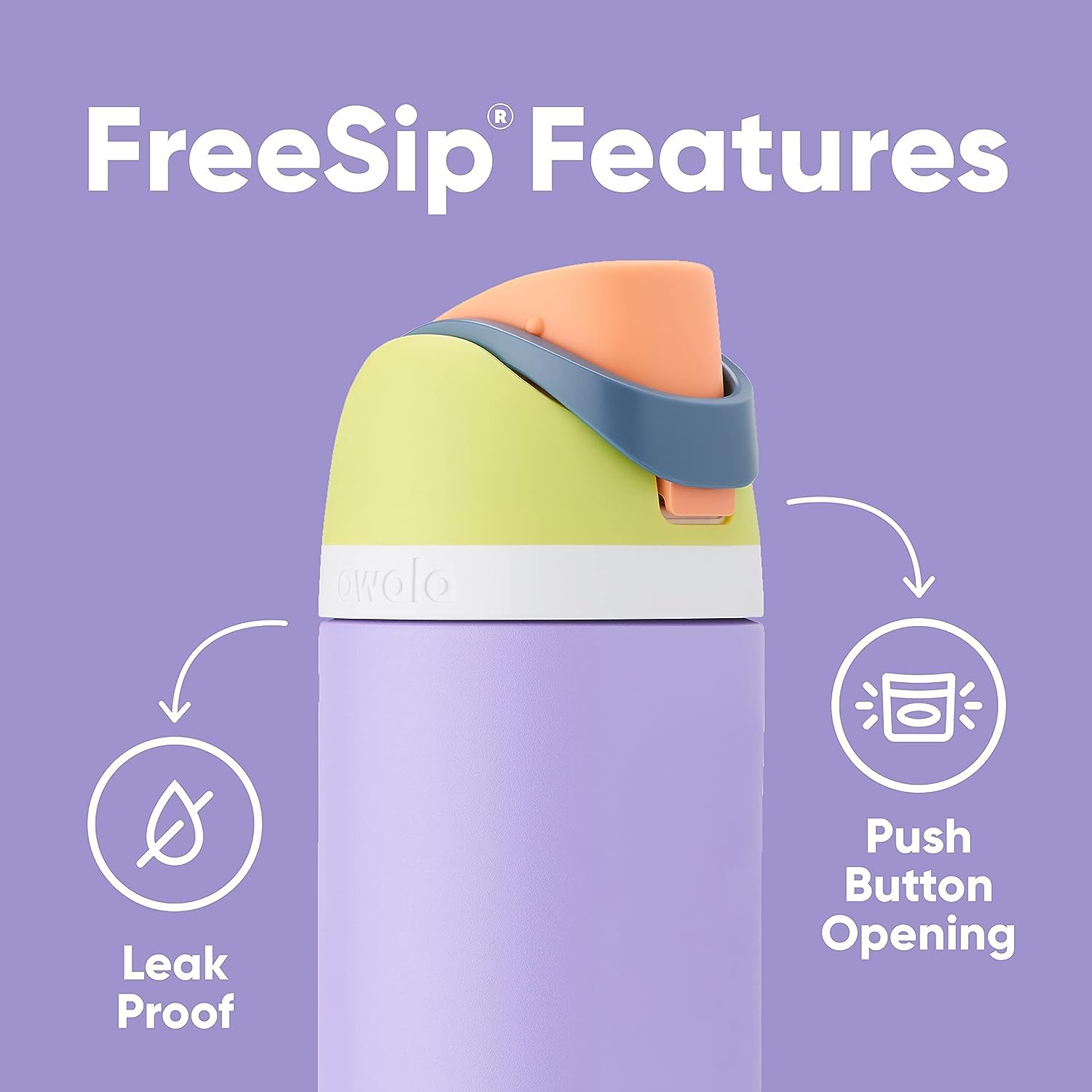 Owala FreeSip Insulated Stainless Steel Water Bottle with Straw for Sports and Travel, BPA-Free, 24-oz, Light Green/Lilac (Retro Boardwalk)