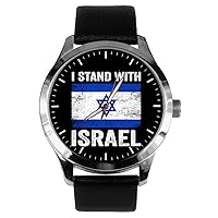 I Stand with Israel! Solid Brass Tekhelet Blue Star of David Judaic Solidarity Art Men's Watch