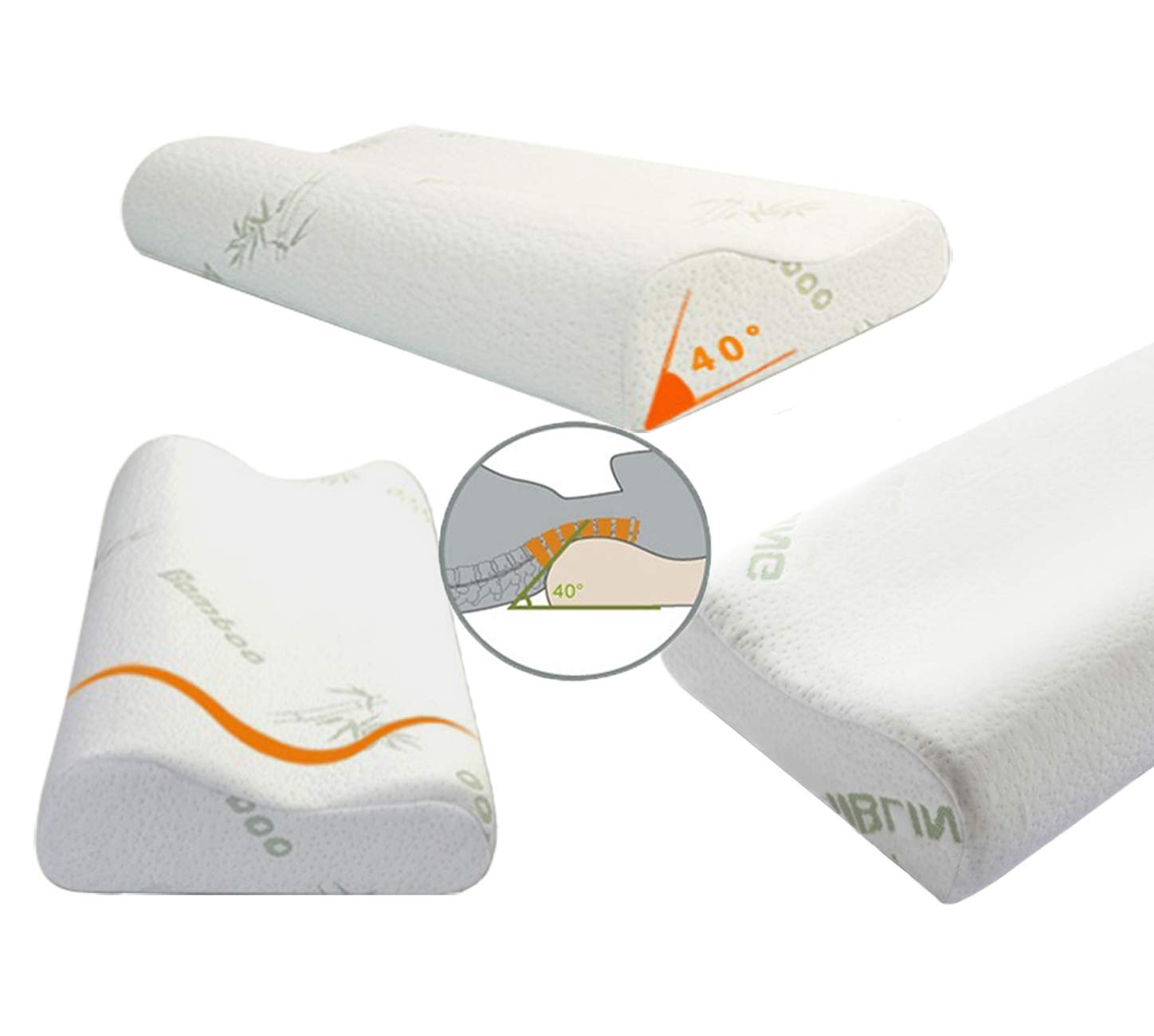 Bamboo Cervical Orthopaedic Contour Memory Foam Firm Pillow Neck Back Support 