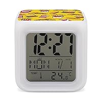 Fast Foods Colors Change Alarm Clock Night Light Cube LED Digital Clock Sleep Timer with Thermometer
