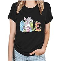Happy Easter Shirts for Women Rabbit Graphic T-Shirt Funny Letter Love Printed Christian Short Sleeve Tee Tops