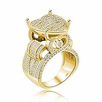 Women's Platinum Plated Love Heart CZ Cluster Statement Big Architecture RingY426