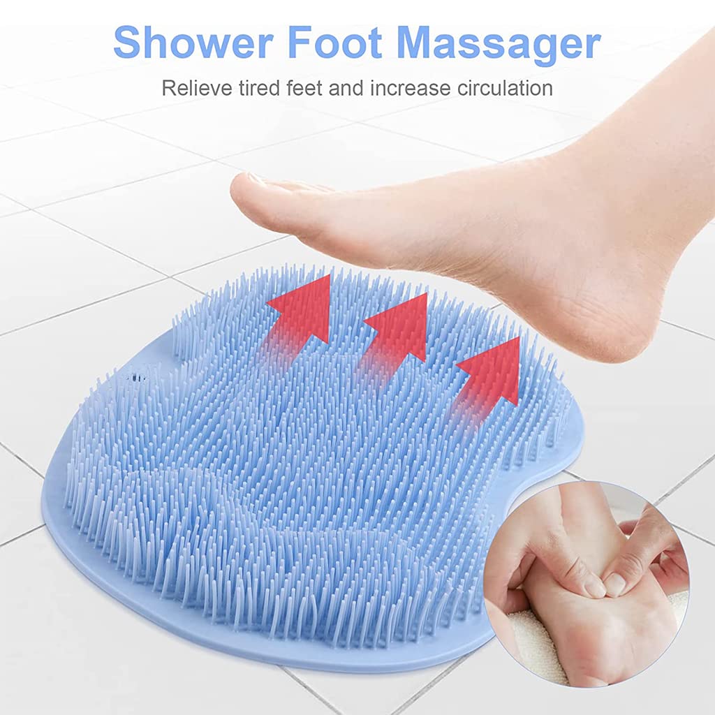 Shower Foot & Back Scrubber, Wall-Mounted Back Scrubber with Suction Cups, Silicone Bath Massage Cushion Brush, Shower Foot Massager Scrubber Mat, Gentle Exfoliating and Massage for All Kinds of Skin