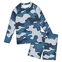 Blue Camouflage Boys Rash Guard Sets Summer Beach Swimwear