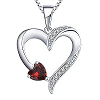 YL Heart Necklace 925 Sterling Silver 12 Birthstone Cubic Zirconia Double Heart Pendant Necklace for Women, 45-48cm