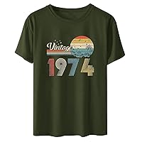 Vintage 1974 T Shirts for Women 50th Birthday Shirts Gifts Born in 1974 Shirt Summer Retro Loose Short Sleeve Tee Tops
