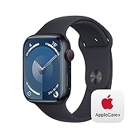 Apple Watch Series 9 [GPS + Cellular 45mm] Smartwatch with Midnight Aluminum Case with Midnight Sport Band S/M with AppleCare+ (2 Years)