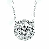 Navnita Jewellers 2.00 CT Round Cut VVS1 Diamond Solitaire Halo Pendant Necklace With 18