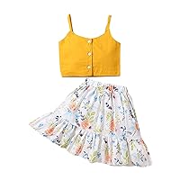 Girls Fashion Suit Summer Girl Baby Yellow Short Shirt Flower Half Skirt Set Floral Suit Casual Baby